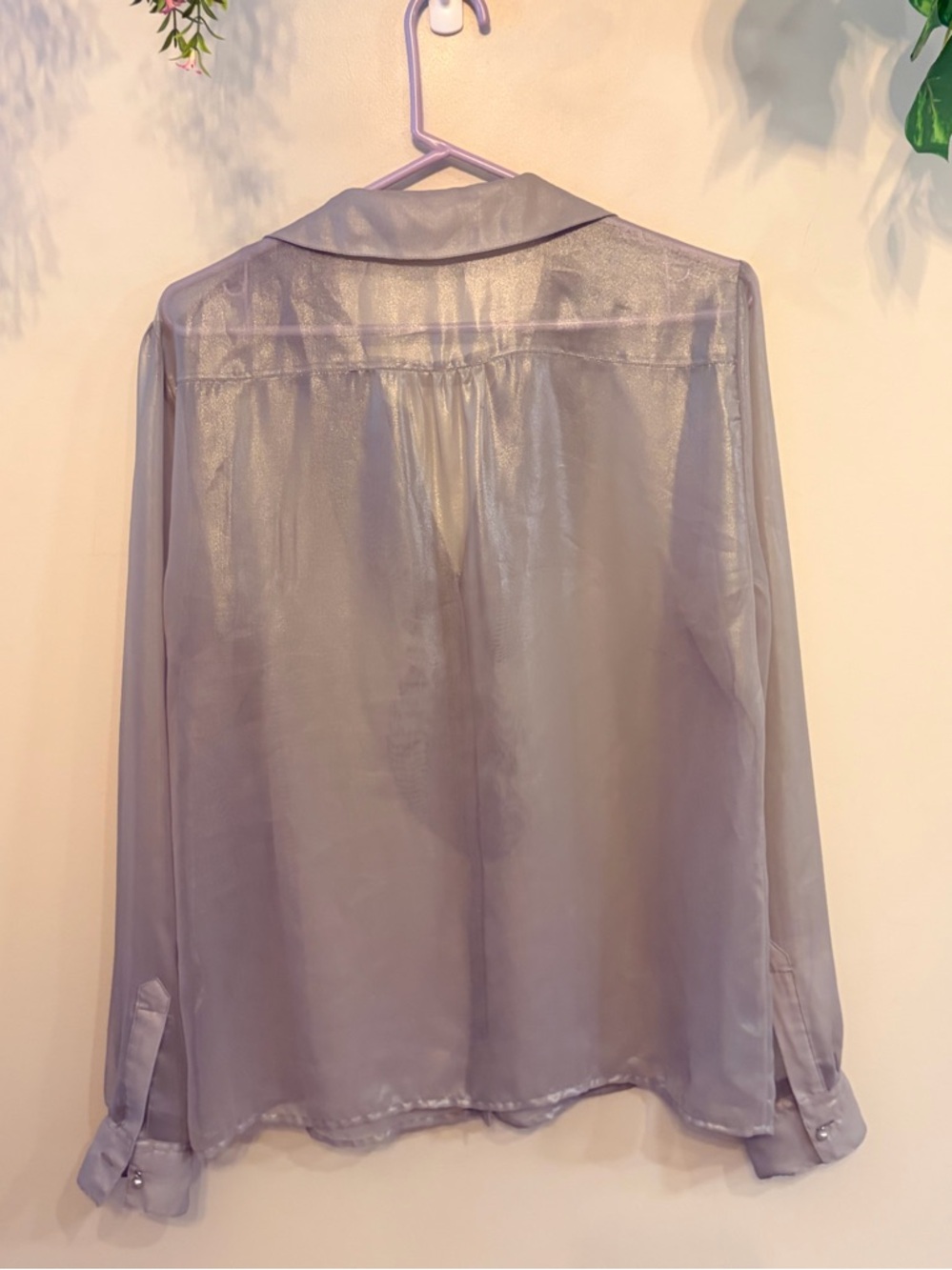 Metallic Silver Sheer Ruffle Front Pintuck Blouse - Picture 7 of 7